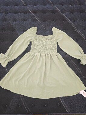 Romwe Women's Sage Green Smocked Top Long-Sleeve Mini Dress Size Medium